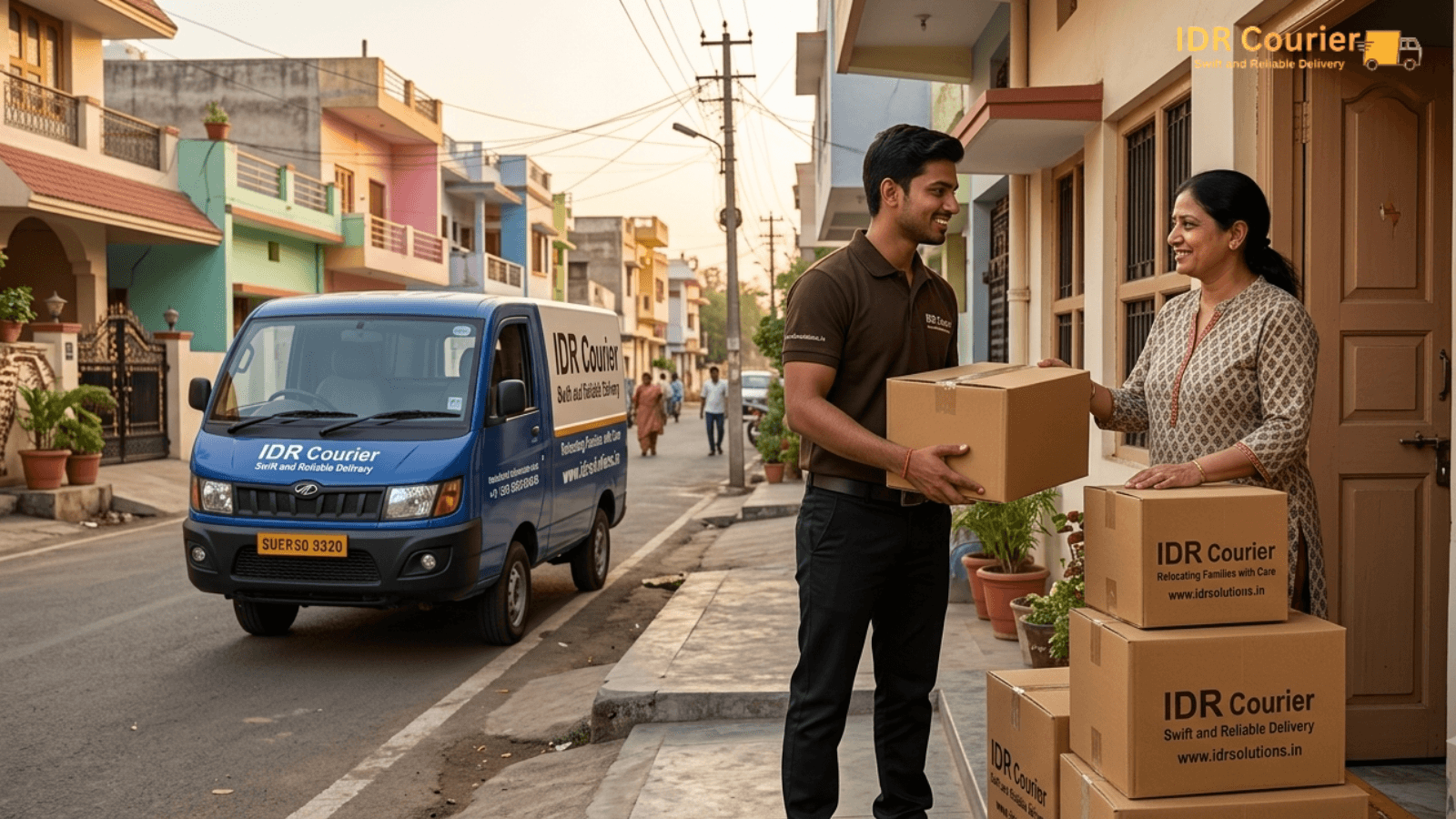 Courier pickup executive collecting a sealed parcel in Agra Cantt