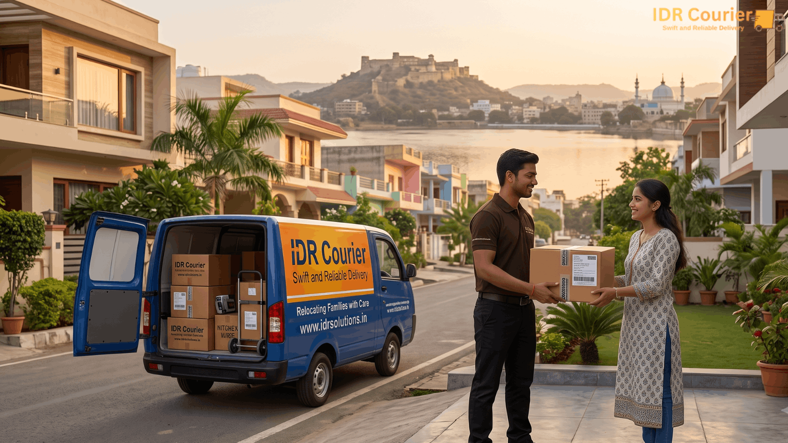 IDR Solutions courier executive at a shop counter in Ajmer