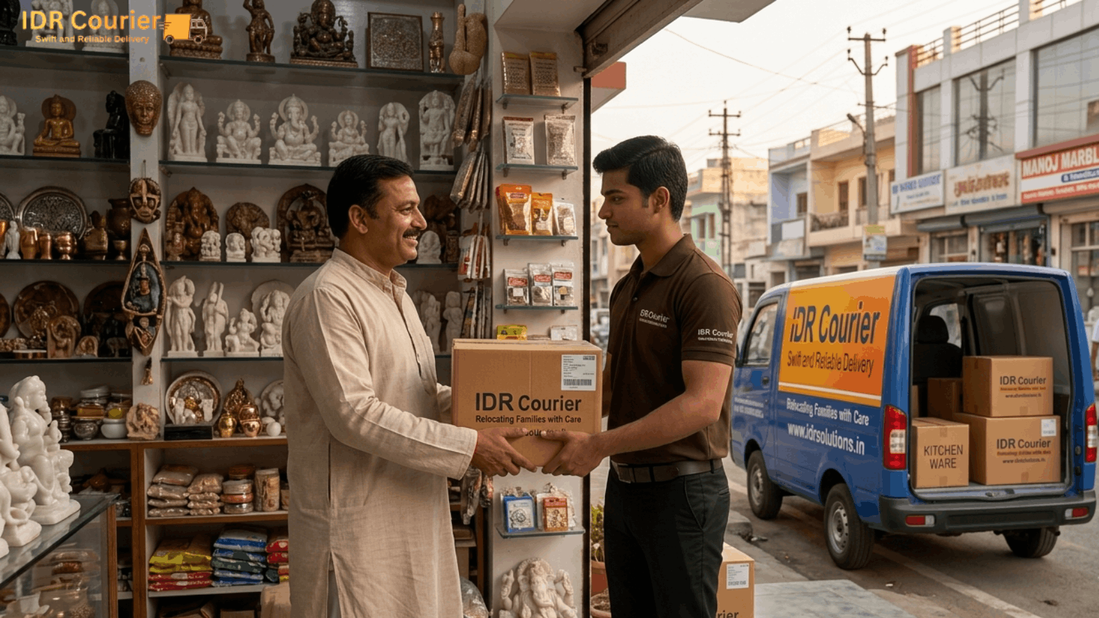 Courier executive collecting a package at a doorstep in Ajmer