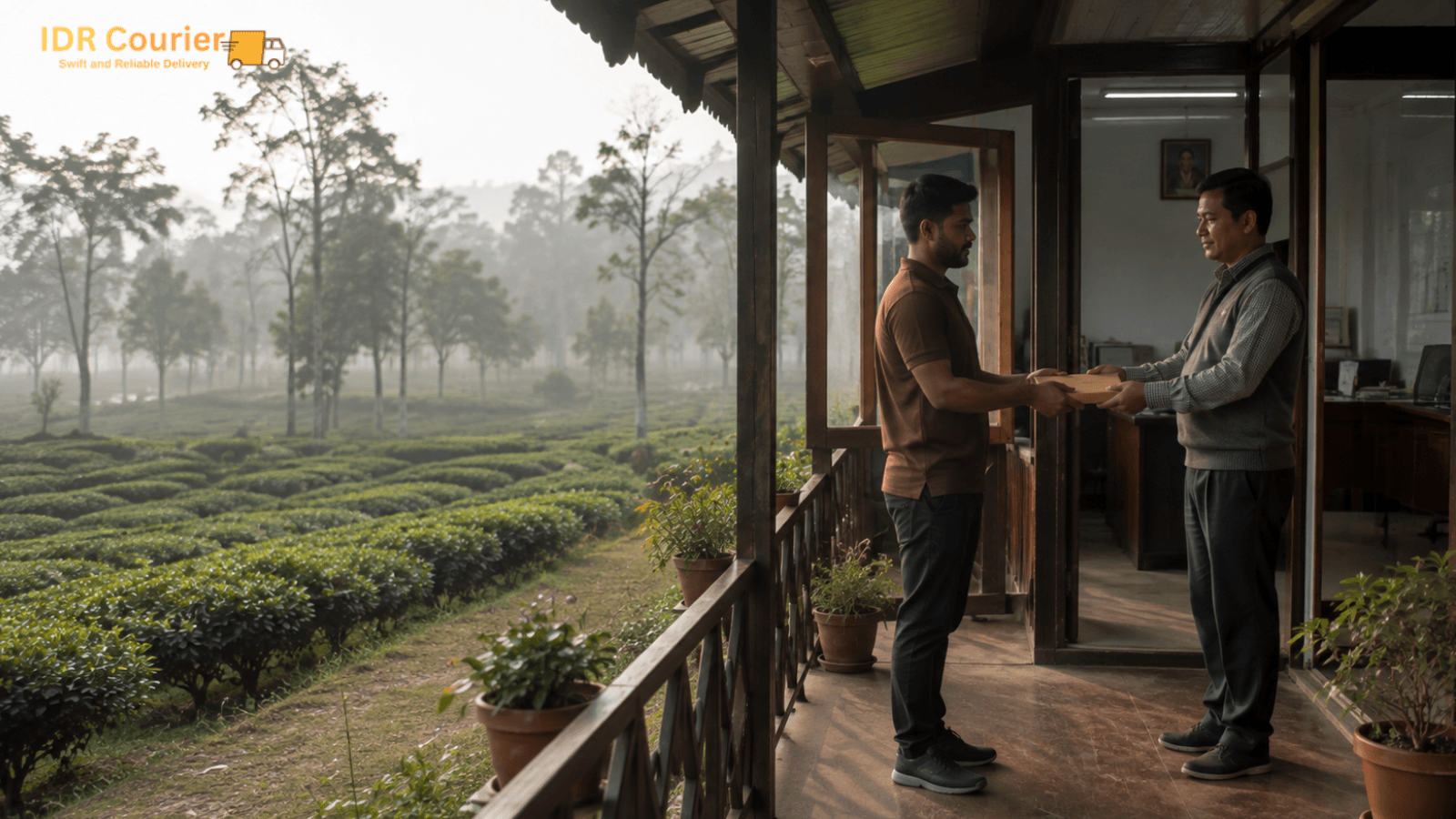 Business courier pickup near a North Bengal tea garden office