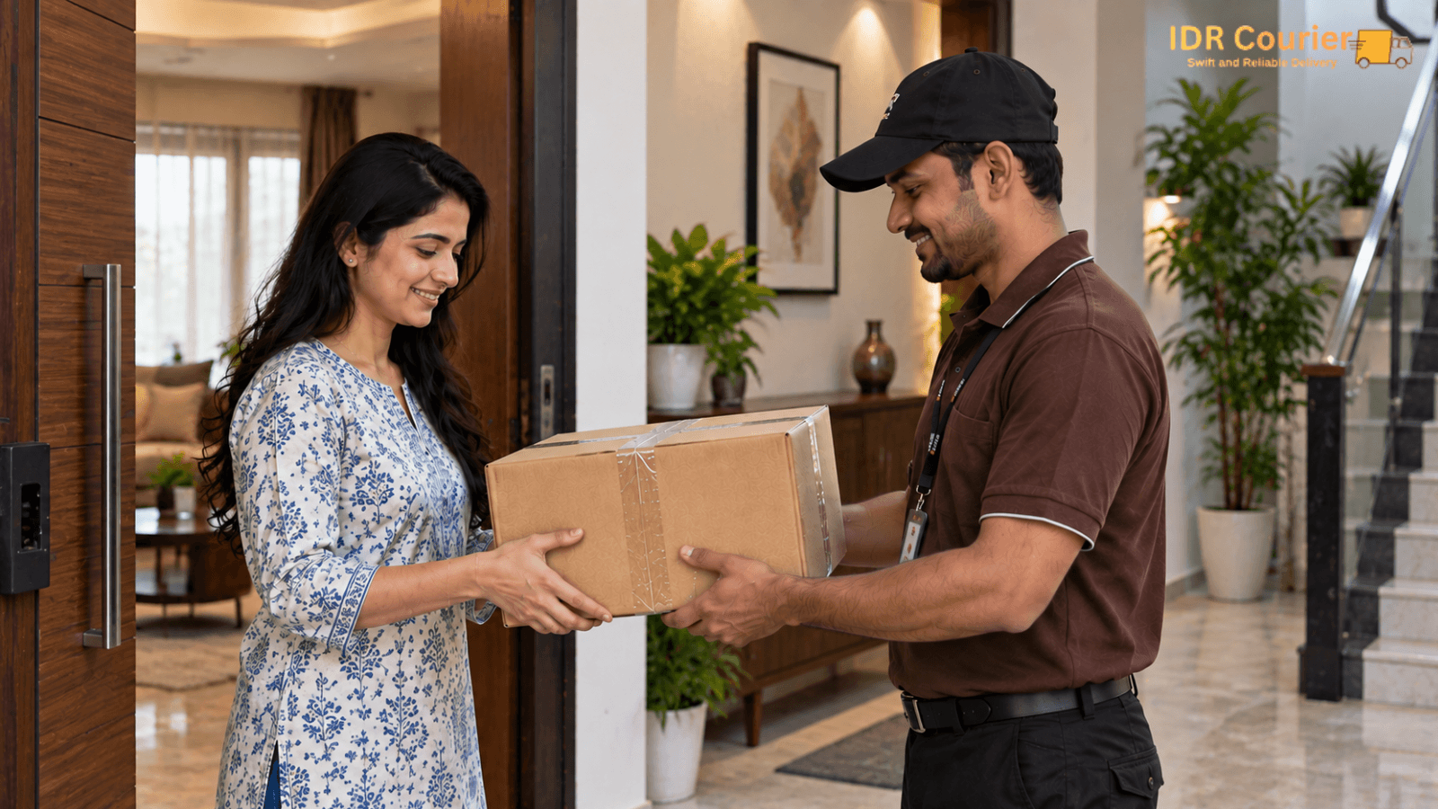 Sealed parcel ready for courier pickup at a shop in Bhopal