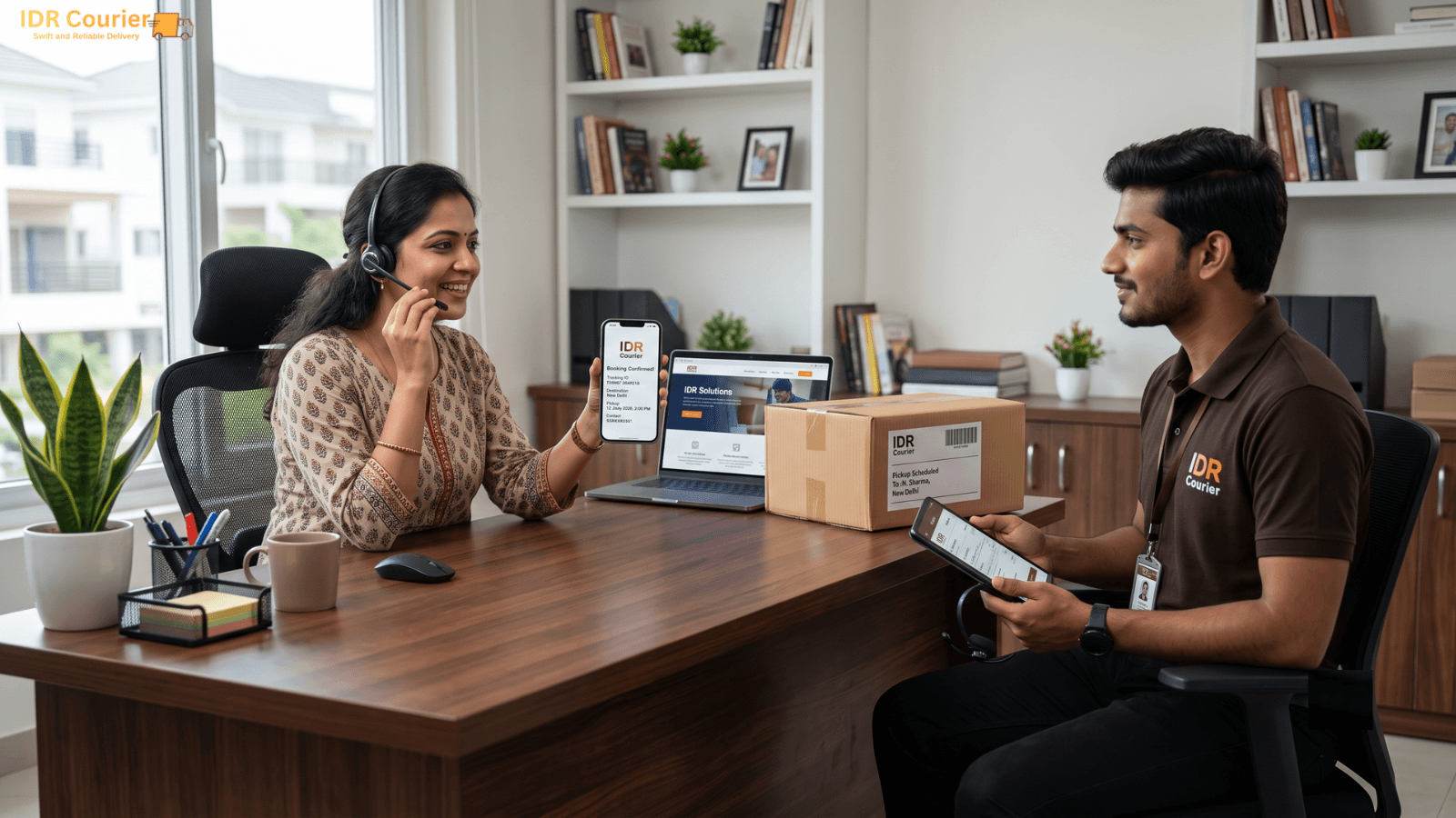 Person booking a courier pickup request by phone in Indore