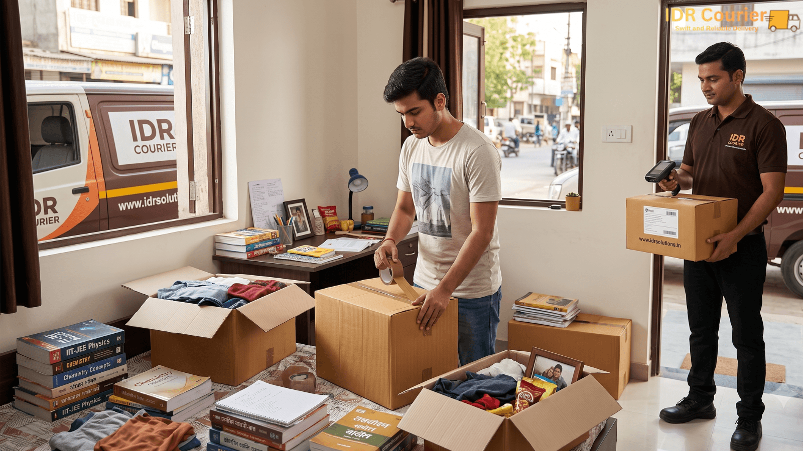 Business courier shipment being processed for a Kota office