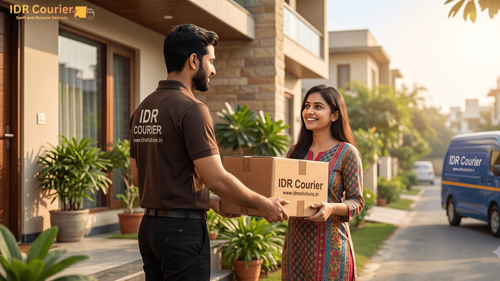 Courier executive collecting a parcel for doorstep pickup in Kota