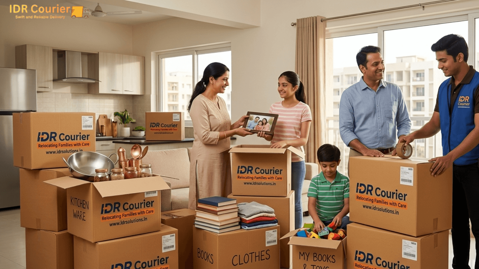 Household items packed for courier during relocation from Kota