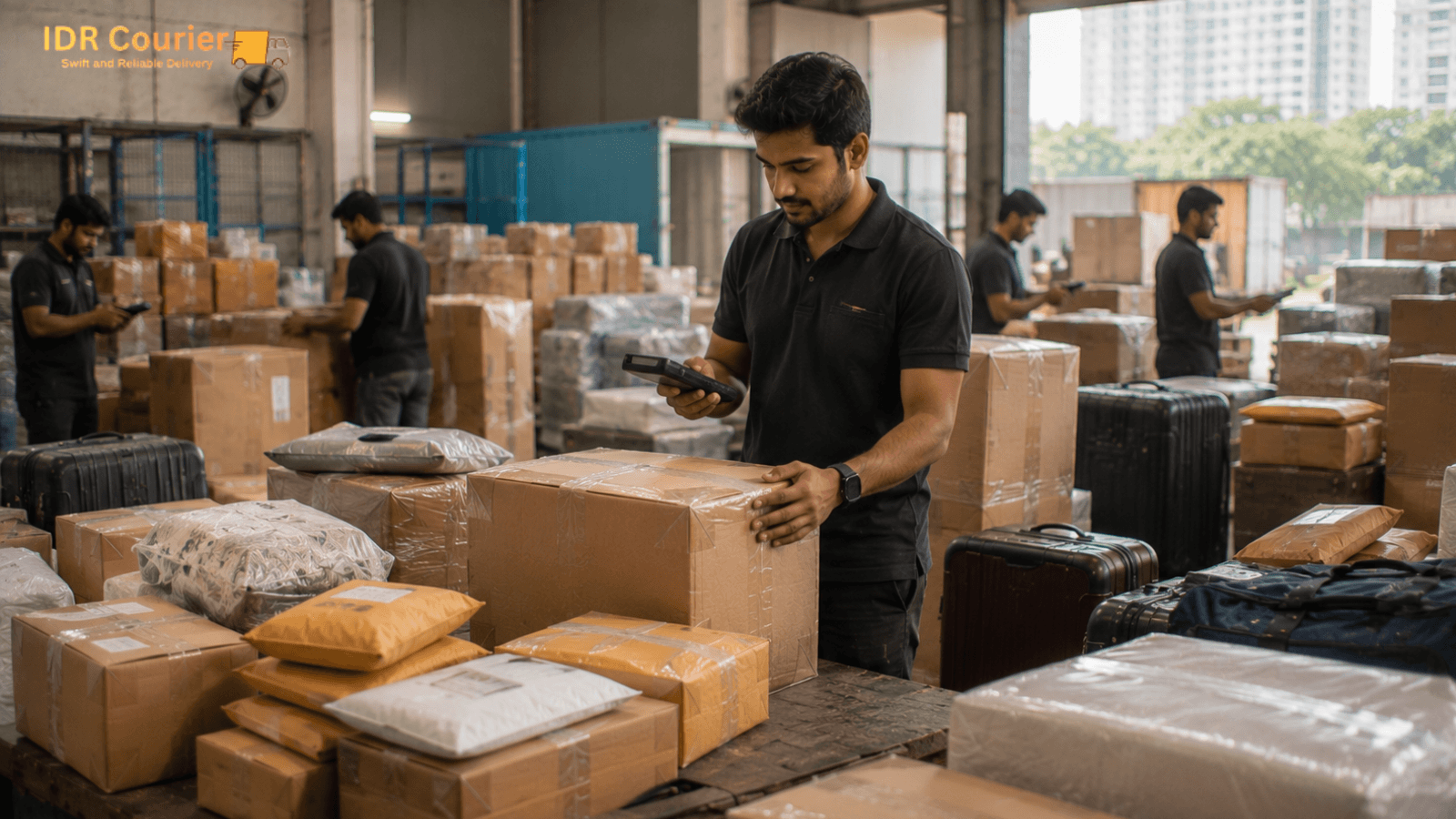 Personal and business courier shipments prepared for dispatch from Mumbai