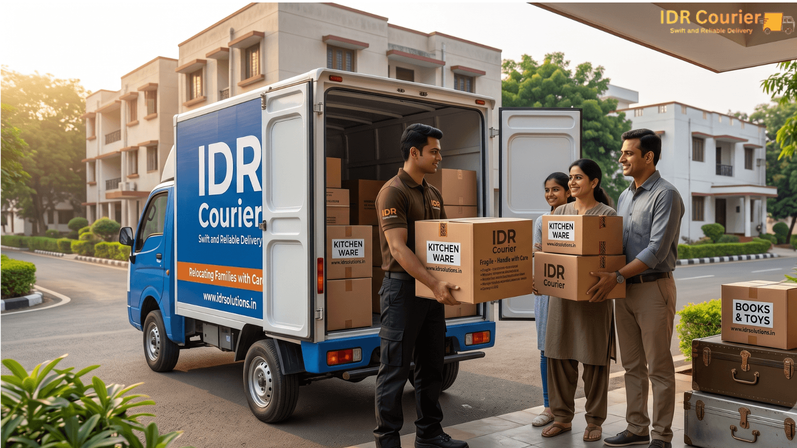 Courier team collecting household cartons for doorstep pickup in Danapur Cantt during a transfer move