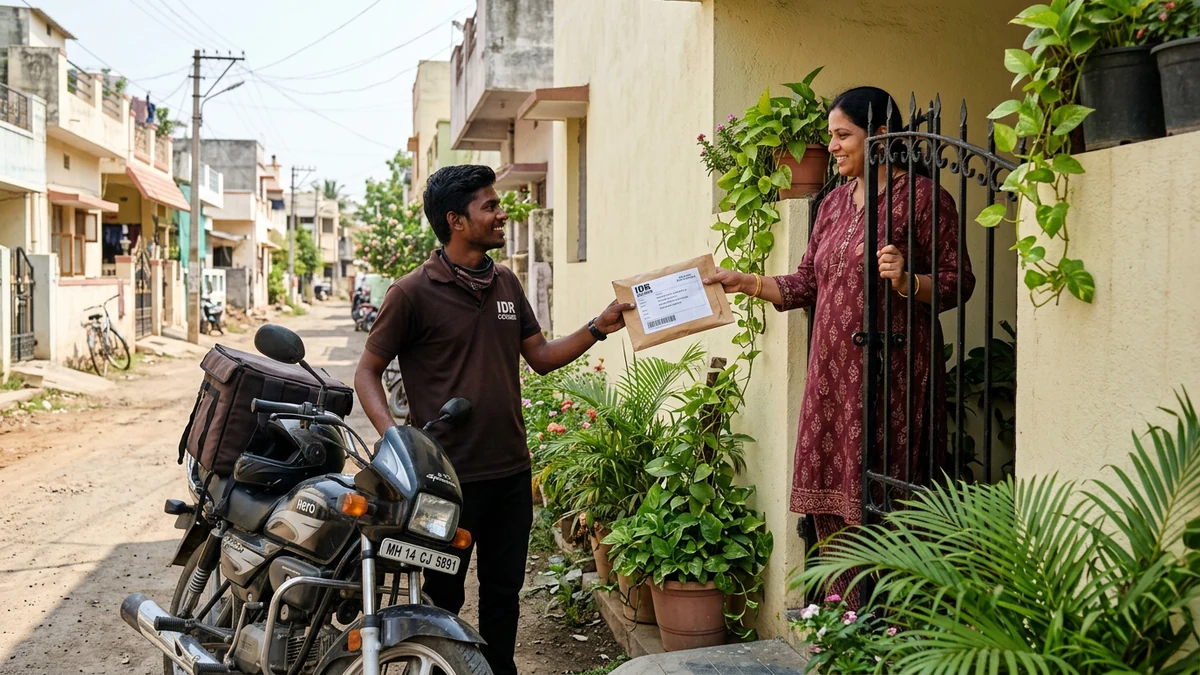 IDR Courier staff delivering a sealed document envelope at a residential address