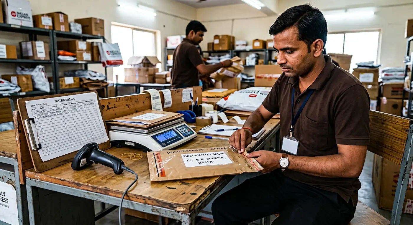 Envelope weighing and tamper-evident sealing at Sagar courier desk