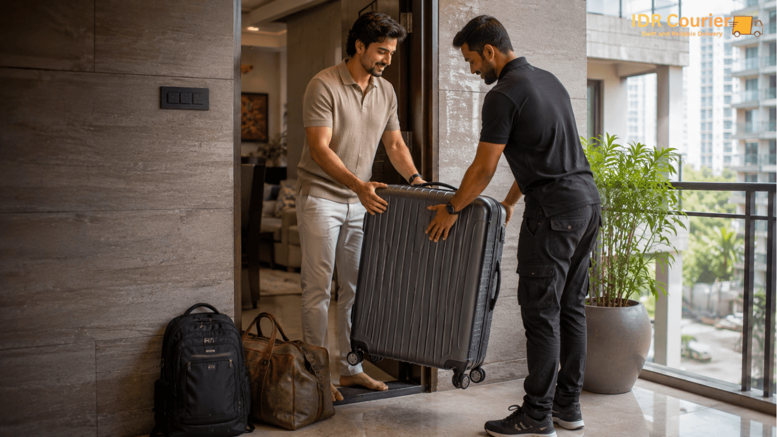 Courier pickup being collected from a home in Bhopal