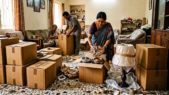 Packed household boxes prepared for household courier from Dewas
