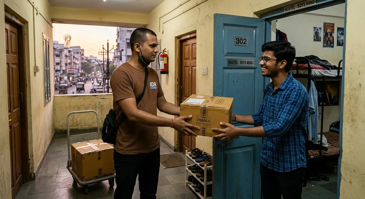 Household carton delivered to a student at his hostel room door
