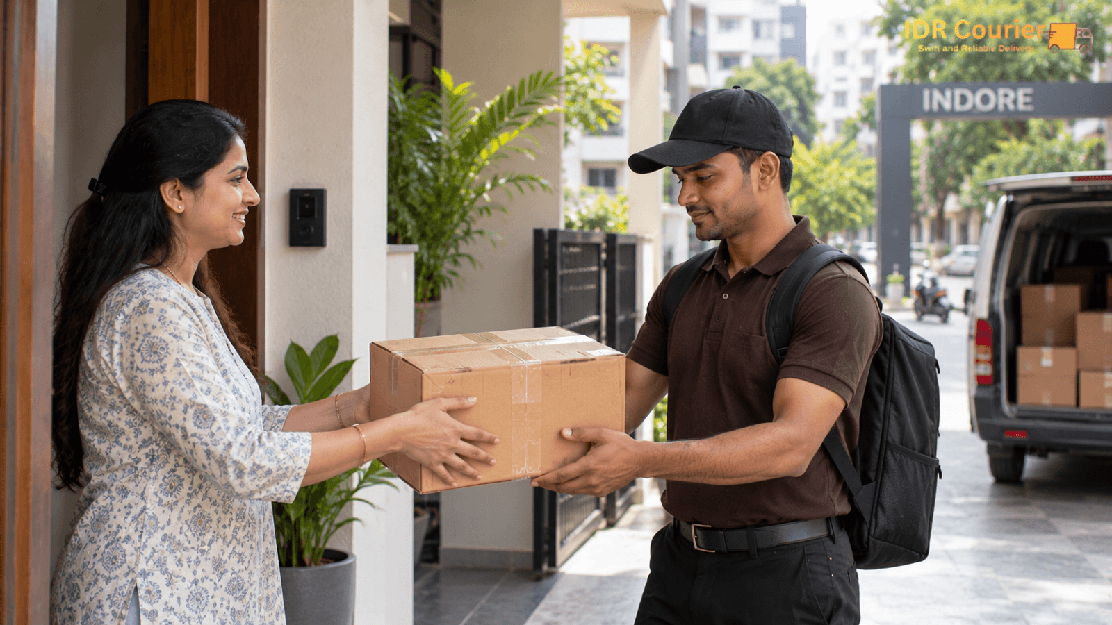 Sealed household item boxes prepared for courier dispatch from Bhopal