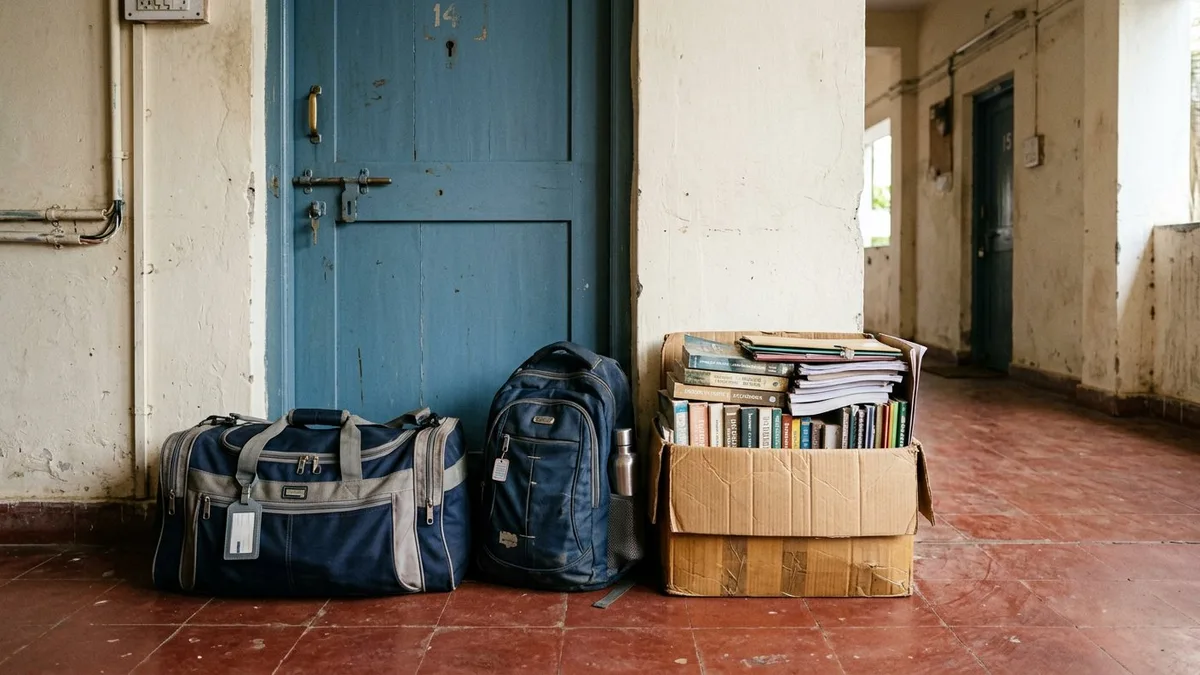 Student luggage packed for courier delivery from Burhanpur