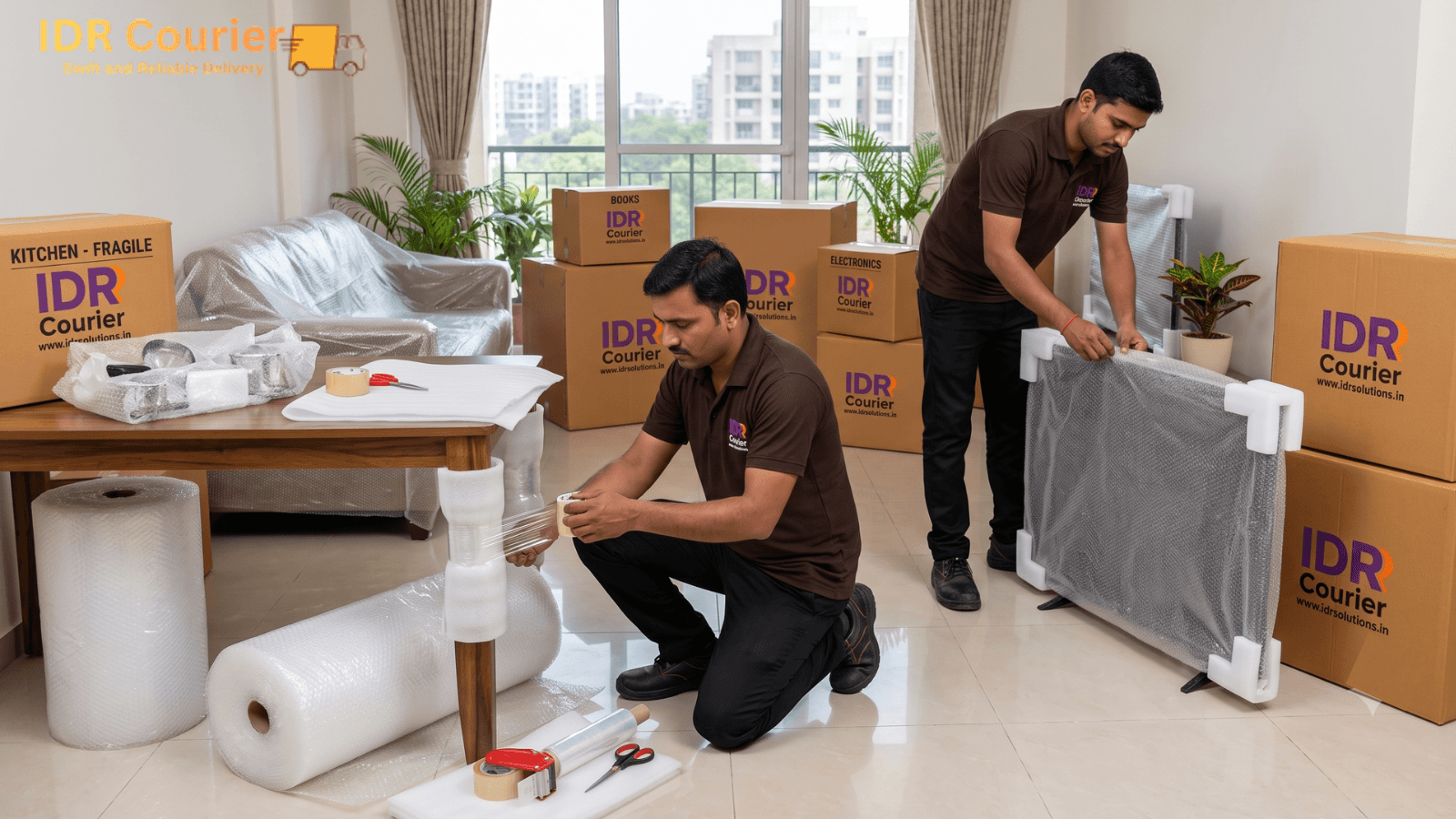Professional packing of household items with bubble wrap and cartons in Indore
