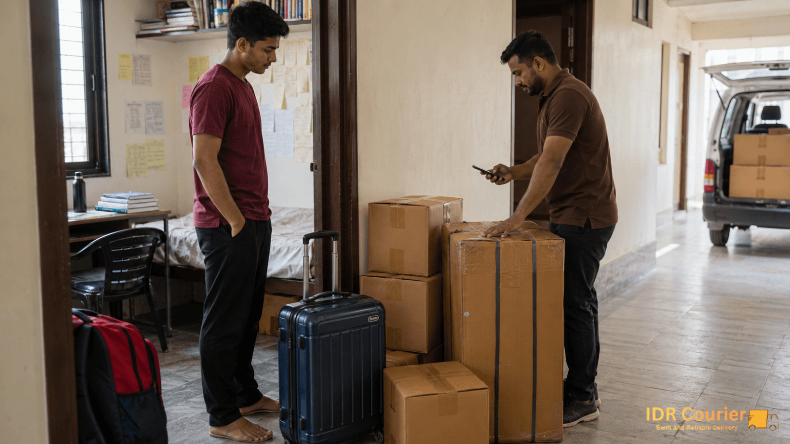 Doorstep household items courier pickup from a PG in Kota