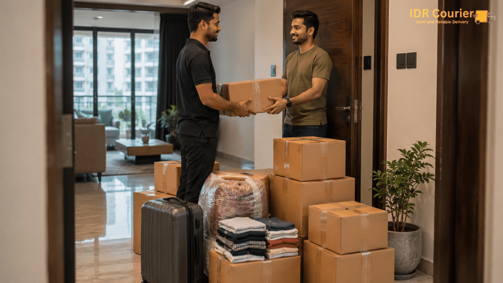 Household goods prepared for courier delivery from Mumbai