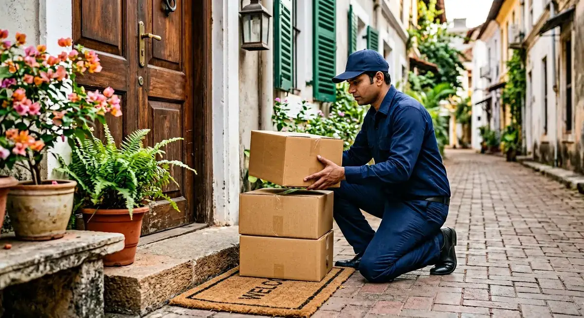 Sealed household cartons ready for courier pickup at a Ujjain doorstep