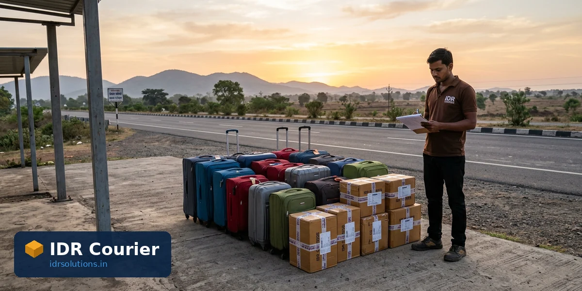 Intercity luggage courier consignment of suitcases and cartons being loaded for transport from Khandwa to another city