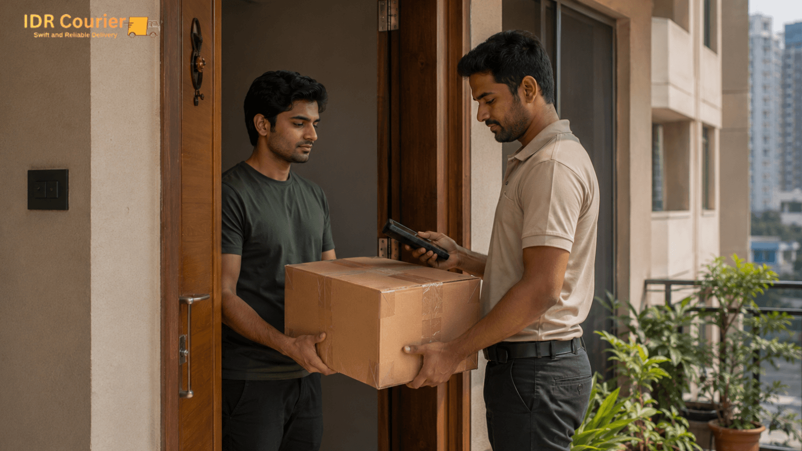 Parcel being packed and sealed before courier pickup in Mumbai