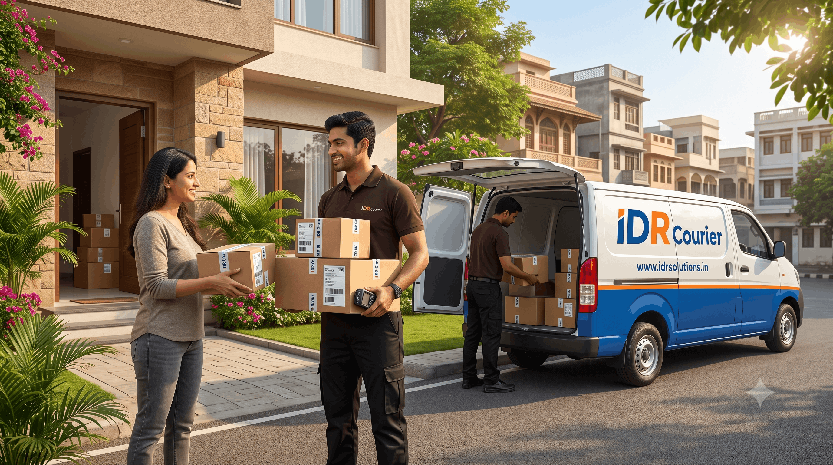 IDR Courier executive collecting a parcel at a customer's doorstep in Ratlam