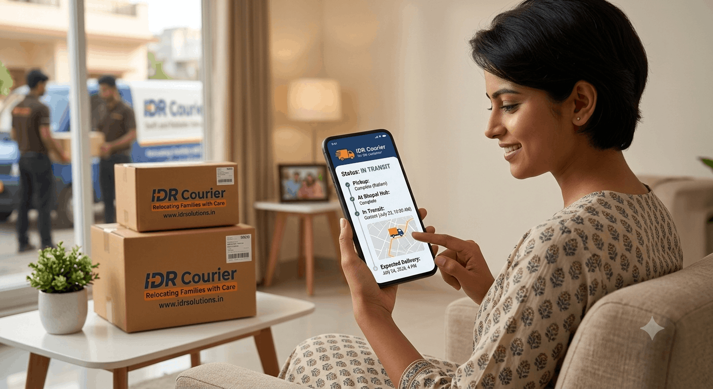 Customer checking parcel courier tracking status on mobile phone