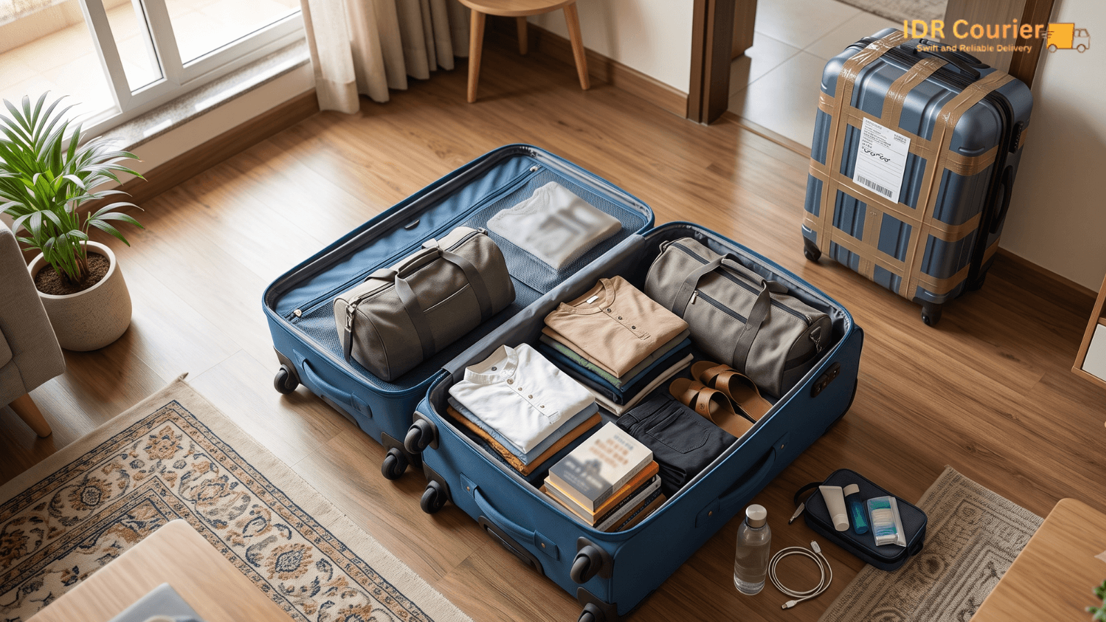 Packed suitcase and travel bag ready for courier pickup in Pune