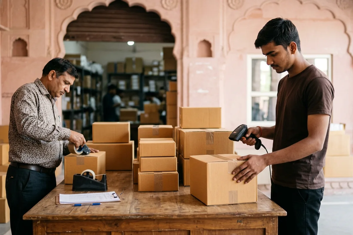 Business parcels prepared for urgent courier dispatch in Jaipur