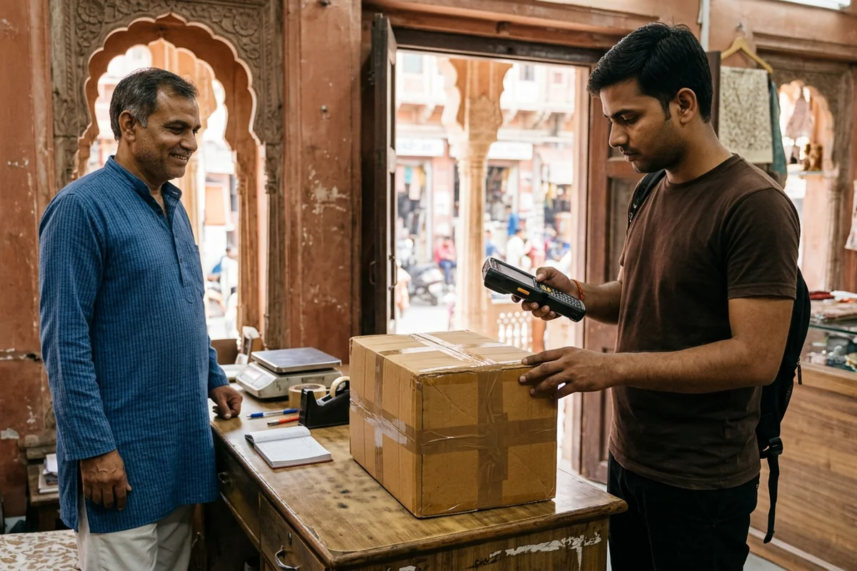 Packed parcel prepared for urgent courier pickup in Jaipur