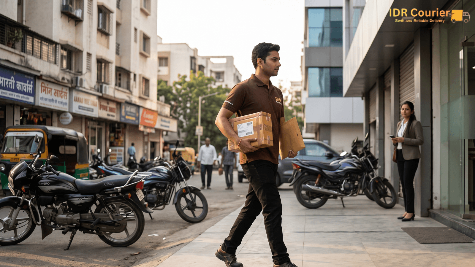Courier executive delivering a shipment to the recipient after same-day pickup from Ratlam